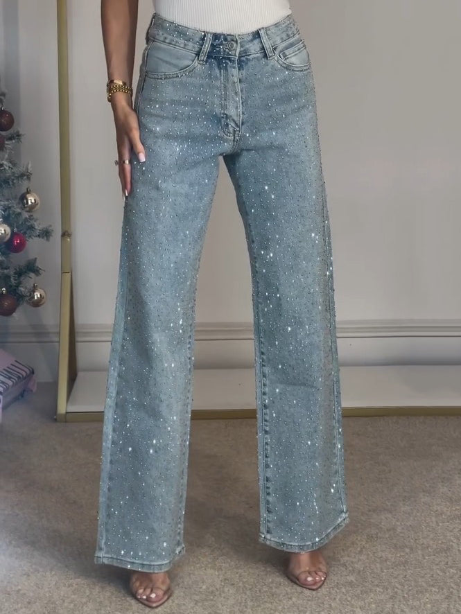 Sparkling High-Waisted Straight Leg Denim