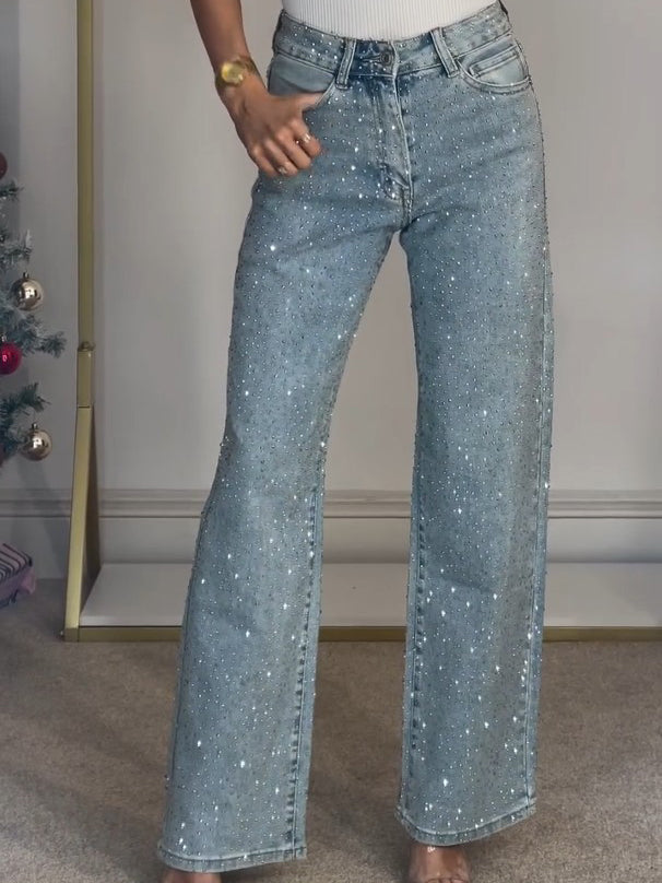 Sparkling High-Waisted Straight Leg Denim