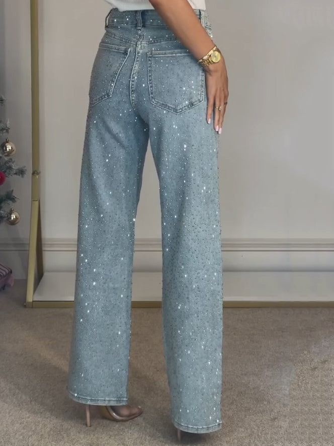 Sparkling High-Waisted Straight Leg Denim