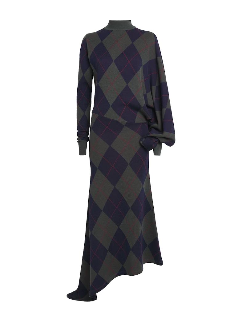 Geometric High Neck Asymmetric Midi Dress