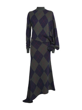 Geometric High Neck Asymmetric Midi Dress