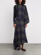 Geometric High Neck Asymmetric Midi Dress