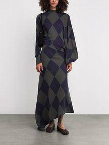 Geometric High Neck Asymmetric Midi Dress