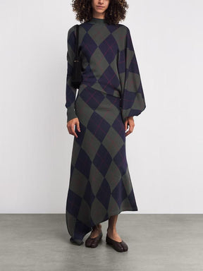 Geometric High Neck Asymmetric Midi Dress