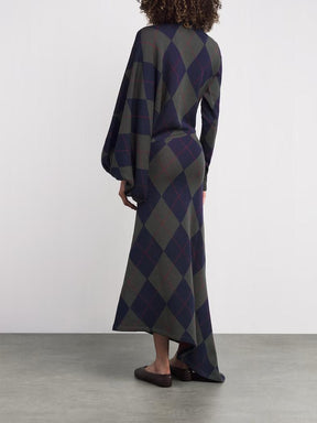 Geometric High Neck Asymmetric Midi Dress