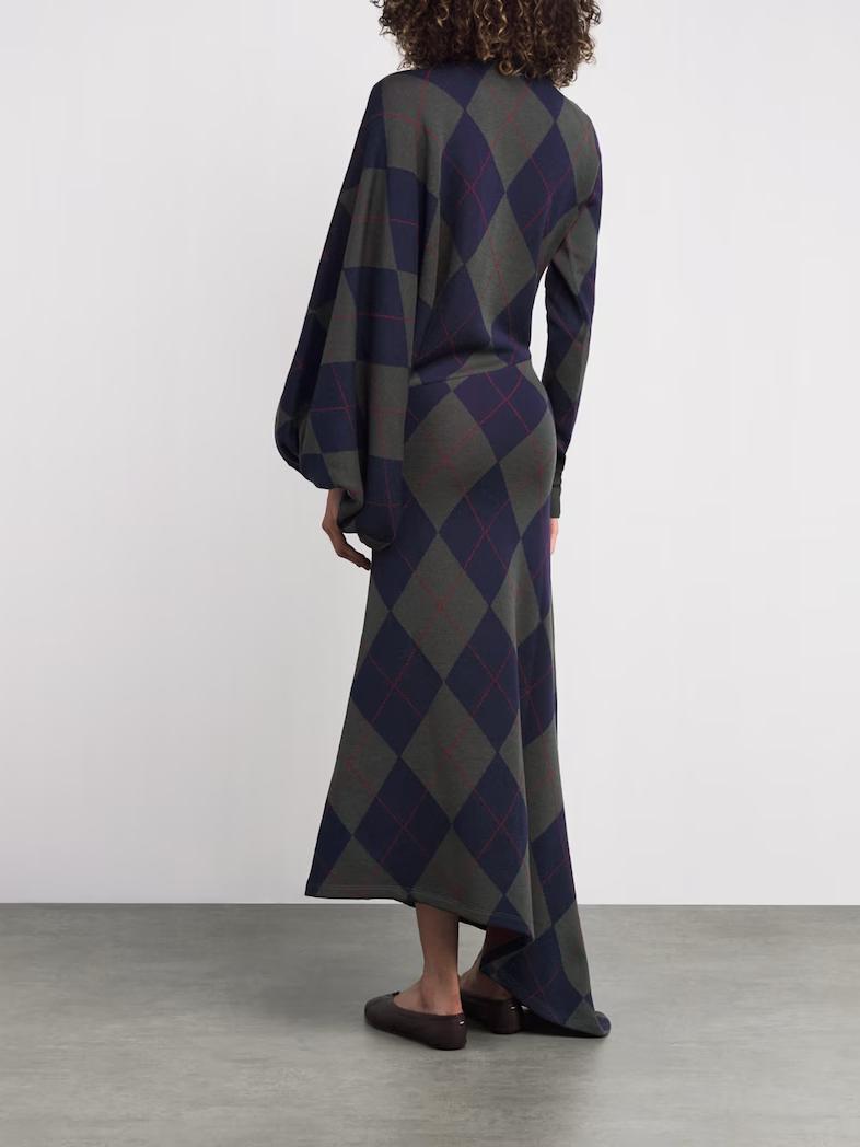 Geometric High Neck Asymmetric Midi Dress