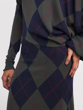 Geometric High Neck Asymmetric Midi Dress