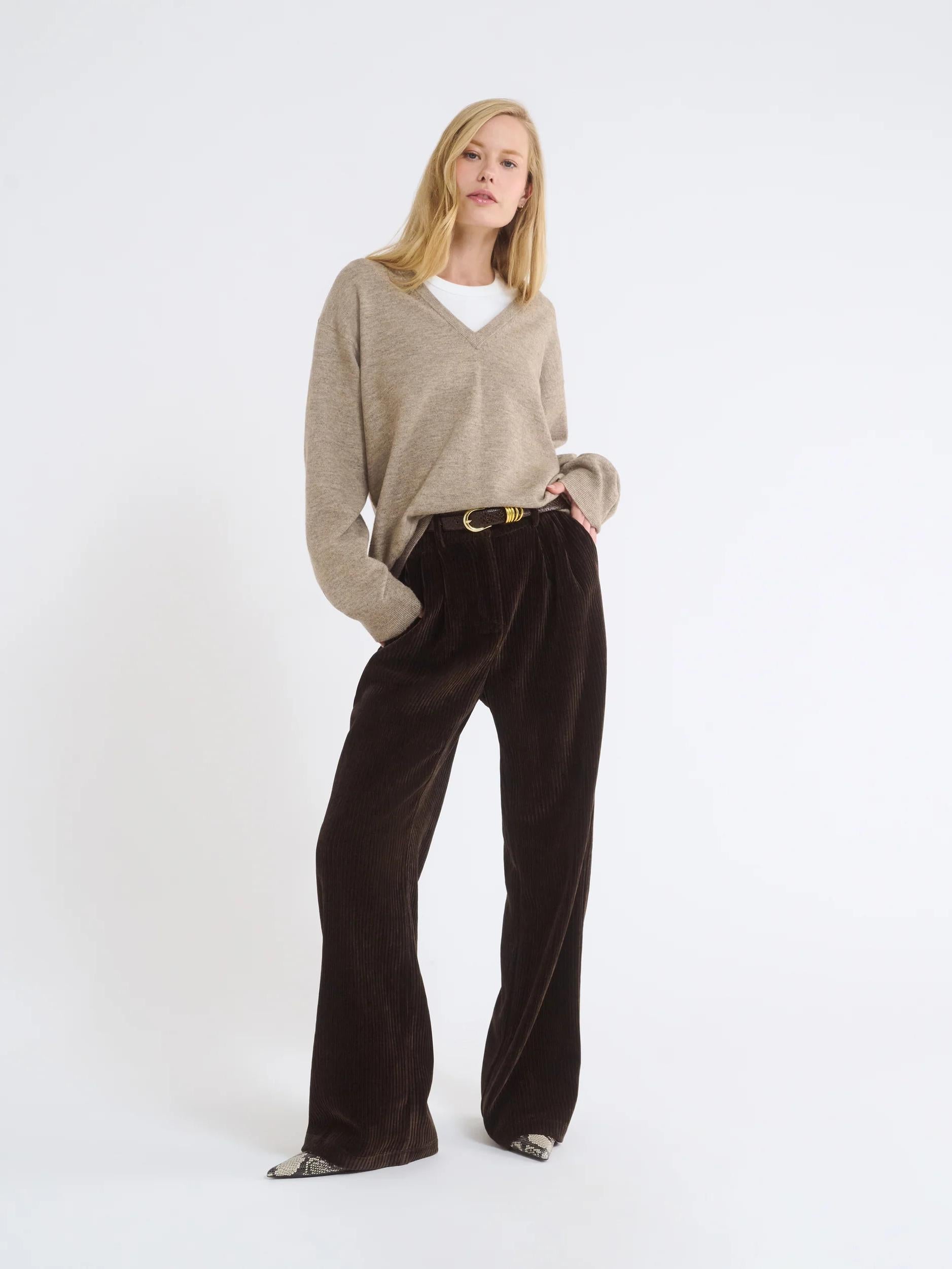 Vintage-Inspired Corduroy Wide-Leg Ensemble