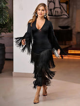 Fringe Elegance - V-Neck Midi Dress