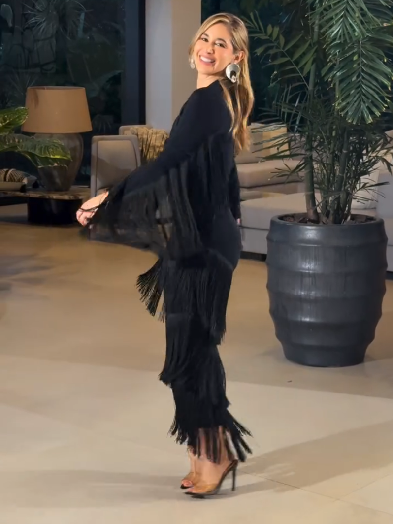 Fringe Elegance - V-Neck Midi Dress