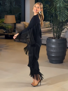 Fringe Elegance - V-Neck Midi Dress