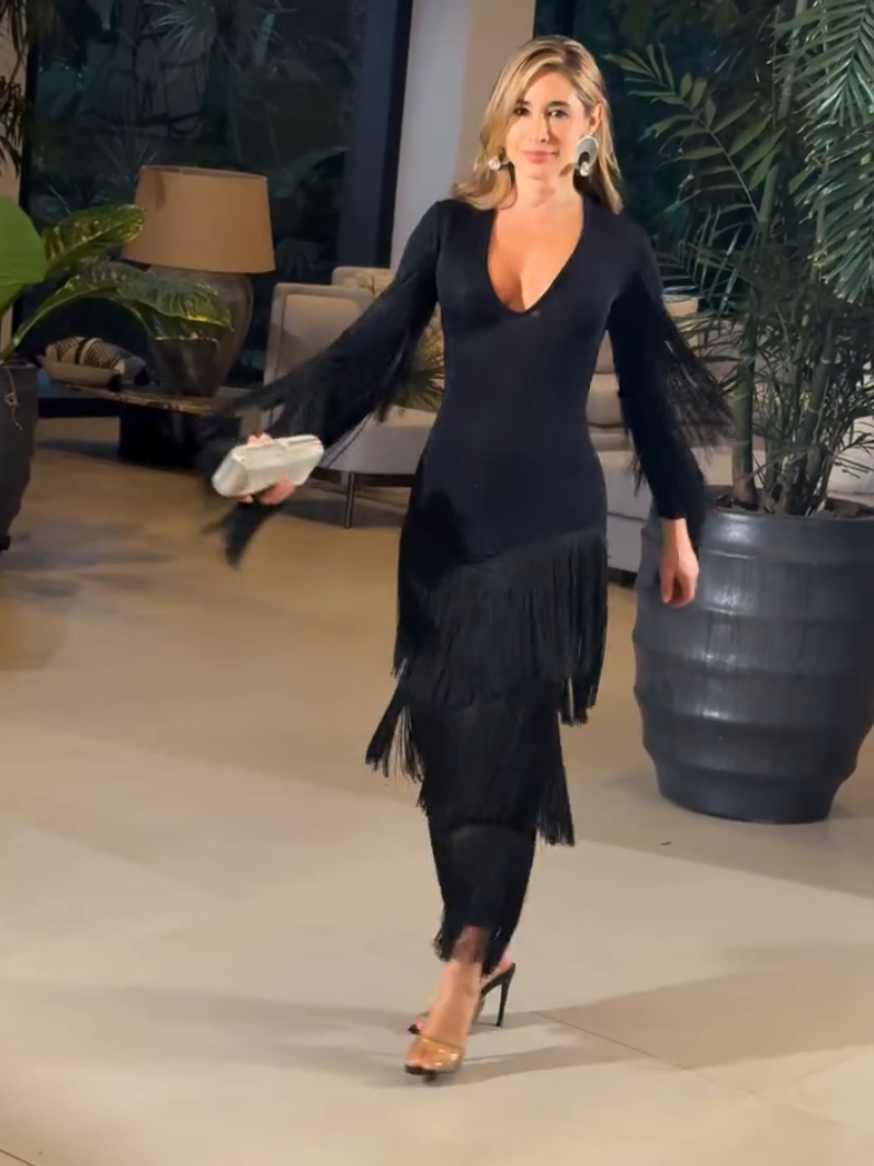 Fringe Elegance - V-Neck Midi Dress